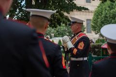 U.S. Marine Corps Gunnery Sgt. Bryan Williams directing the 2d Marine Division Band at Les Invalides in Paris