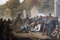 Revolutionary barricade near the Park of Brussels during the 1830 Belgian Revolution