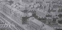 Engraving detail of Small Beguinage in Brussels by François Lorent