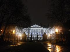 Parliament building illuminated at night in Brussels Belgium