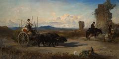Travelers journeying along the historic Via Appia road