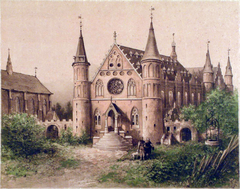 Romanticized reconstruction of the Ridderzaal Knights' Hall in The Hague late 13th century