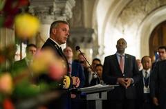 Lieutenant Admiral Bauer speaking at the 2019 Preparatory Conference on UN Peacekeeping