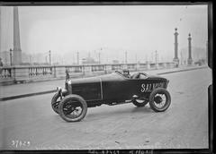 Young French race car driver Albert Derancourt in a Salmson racing car at Place de la Concorde, Paris, 1924