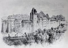 Historical view of Strasbourg Quai Schoepflin in Alsace Bas-Rhin circa 1830