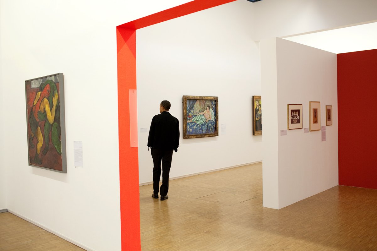 President Barack Obama touring the Centre Pompidou modern art museum in Paris