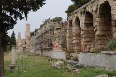 Ruins of the Stoa of Eumenes in Athens with Doric and Ionic columns near the Acropolis