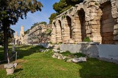 The Stoa of Eumenes ancient structure with columns on March 8, 2020