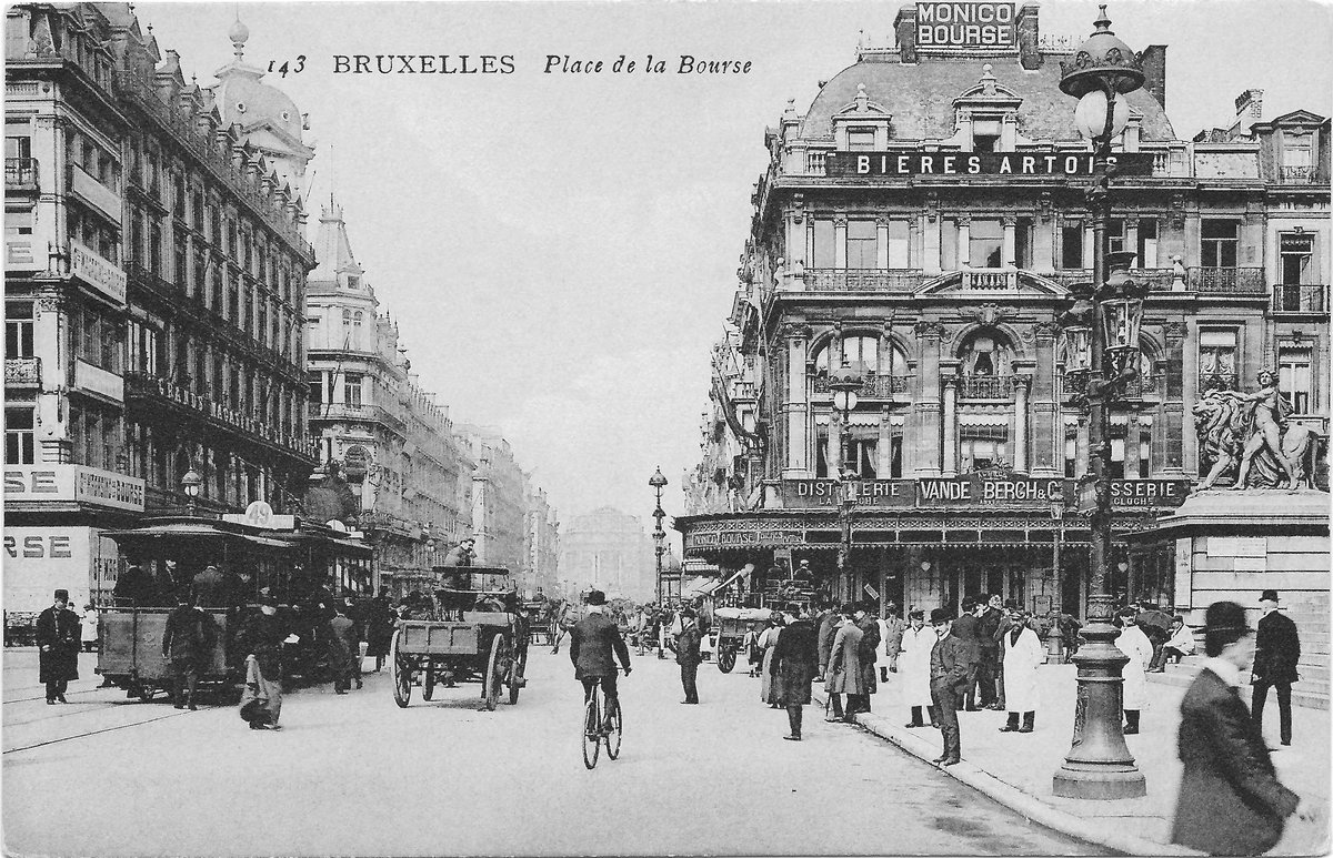 Vintage postcard of Place de la Bourse and Anspachlaan in Brussels
