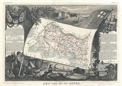 1852 vintage map of the Bes Du Rhone department in France showing coastal and northern regions near Marseille, famous for Syrah and Viognier wines