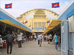 Central Market in Phnom Penh with large Art Deco dome and busy market stalls