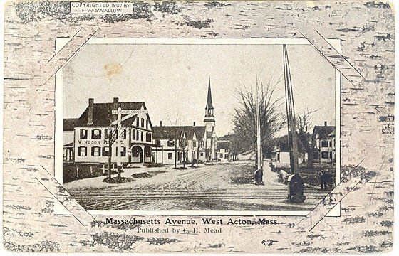 1908 railroad crossing at Massachusetts Avenue in West Acton Massachusetts vintage postcard