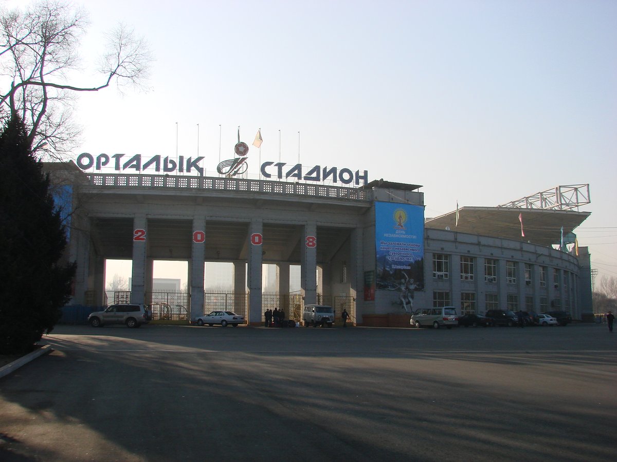 Central Stadium in Almaty exterior view with clear sky