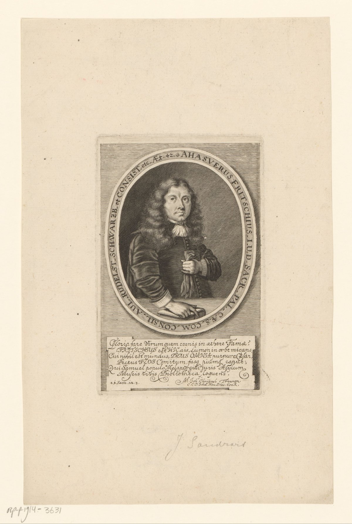 Portrait of Ahasver Fritsch, 17th century engraving by Jakob von Sandrart