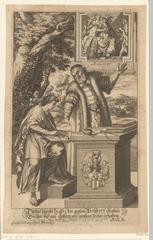 Engraving portrait of Christoph Philipp Richter dictating to Thalia, one of the Muses, 1667