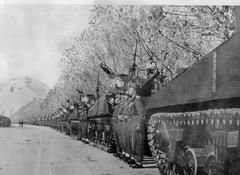 Armored vehicles lined up at a military parade in Damascus Syria on January 1 1951
