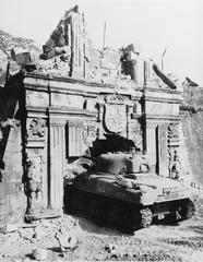 U.S. Army M4 Sherman tank entering old Fort Santiago during Battle of Manila 1945