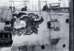 USS Olympia Cruiser #6 stern plate at Boston Navy Yard in 1901