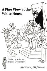Satirical illustration depicting American symbols of liberty mocking Trump administration officials
