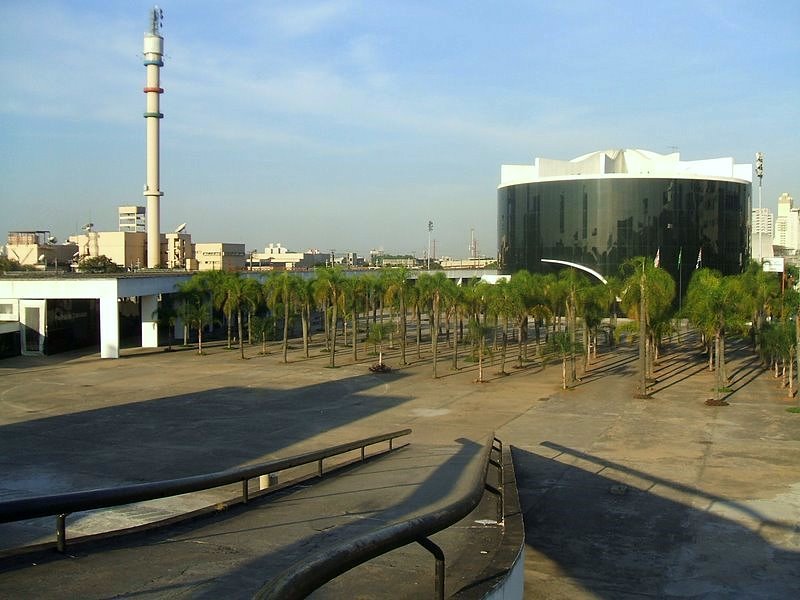 Panoramic view of Esplanada do Memorial da América Latina with the former Parlamento Latino-Americano and Pavilhão da Criatividade in São Paulo