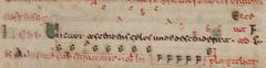 Manuscript image showing Guido of Arezzo's diaphonia example with Latin musical text and notation in red and black ink