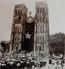 Hanoi Cathedral with Catholic groups supporting Vietnamese independence in 1945