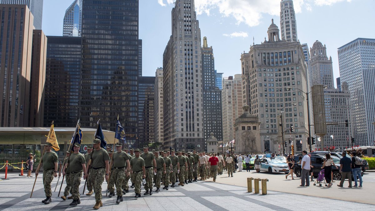 Chief petty officers and chief petty officer selects marching in Chicago during Chicago CPO Pride Day 2019