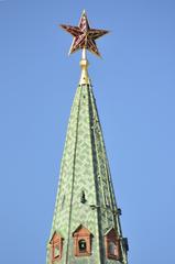 Red star on the Kremlin tower at sunset