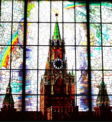 Stained glass window in the Central Hall of the Soviet Embassy Berlin designed by A. Strizhevsky