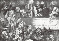 Caricature of the audience at Les Bouffes Parisiens in Paris with Jacques Offenbach at the center