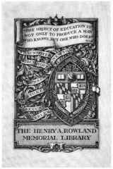 Johns Hopkins University Rowland Library bookplate marking books purchased in memory of physicist Henry A. Rowland