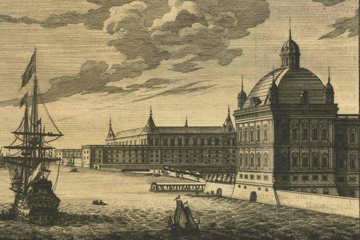 18th century French drawing of the Palace of Ribeira from the harbour by Guillaume Debrie