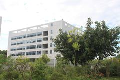 Construction site of Xili Campus of Shenzhen University with cranes and building structures