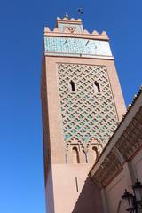Mosque El Mansour in Marrakesh Morocco with intricate Islamic architecture and green-tiled roof