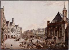 Colored copper engraving view of Römerberg from the south in 1823