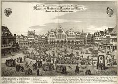Historic painting of Frankfurt am Main cityscape with Roemer building in 1658
