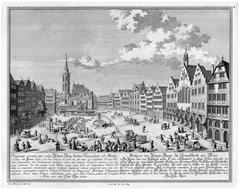 Historic view of Roemerberg square in Frankfurt am Main