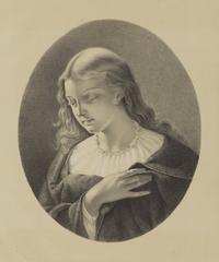 Blessed are the Meek lithograph by Catherine Ann Drinker Janvier depicting a serene and gentle figure from 1871