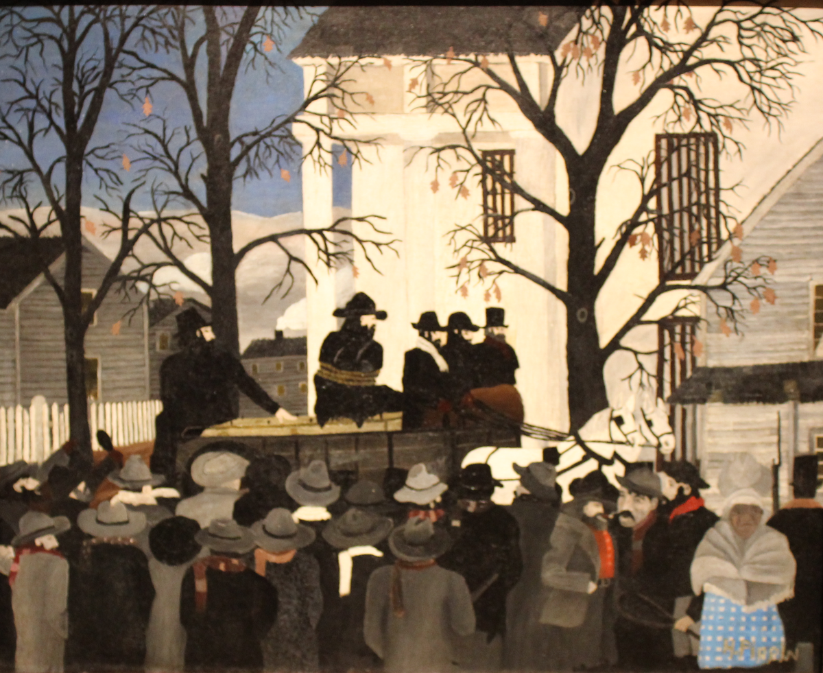 Painting John Brown Going to His Hanging by Horace Pippin showing John Brown walking to his execution