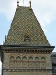 Grand Market Hall in Budapest exterior view with colorful roof tiles and arched windows