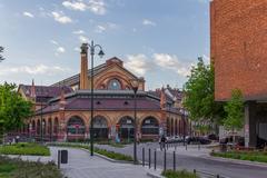 Rear facade of the Great Market Hall in Budapest, Hungary with ornate architectural details