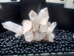 Clear quartz crystal displayed at Museum Mensch & Natur in Munich