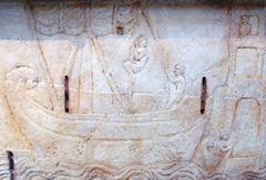 stone relief depicting a ship
