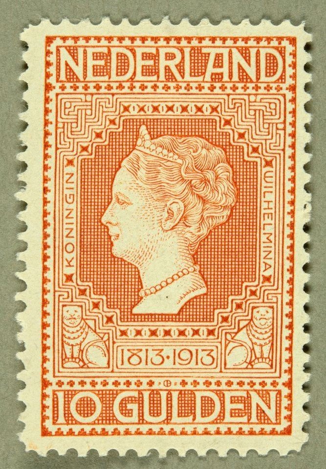 1913 jubilee postage stamp featuring Queen Wilhelmina of the Netherlands
