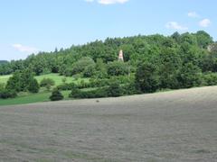 Landscape near Šošůvka with chimney of Šošůvka lime kiln in the background