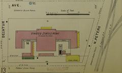 1895 Sanborn Fire Insurance Map detail of United States Mint area, New Orleans, Louisiana