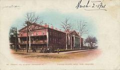 Postcard view of New Orleans with the Crescent Bend and United States Mint building