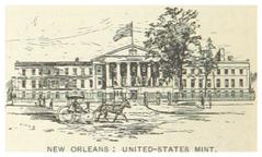 Historic image of the US Mint building in New Orleans, Louisiana from 1891