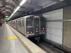 Southbound Los Angeles Metro Rail Breda A650 train departing Hollywood/Highland Station
