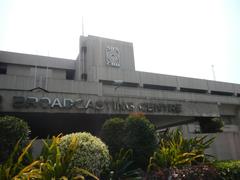 ABS-CBN Broadcasting Center and Eugenio Lopez Jr. Communications Center along Mother Ignacia Avenue in Quezon City with Millennium Transmitter tower visible